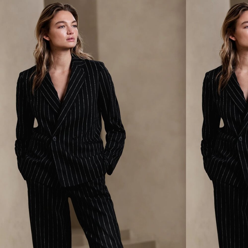 BANANA REPUBLIC FACTORY linen-blend double breasted blazer black stripe (sz2)